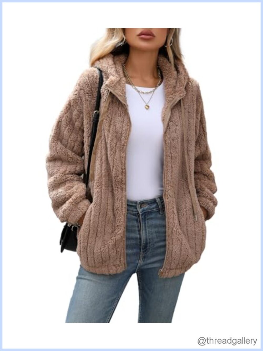 Womens Fleece Jacket Full Zip Sherpa Coat with Hood